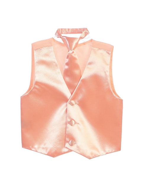 Tip Top Kids Little Boys Peach Three Button Satin Vest Tie 2 Pc Set 2-6 - SophiasStyle.com